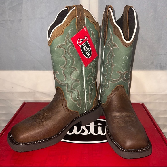 Justin Boots GY2904 Barnwood Brown & Turquoise Western Cowgirl Boots 9.5B - Picture 1 of 12